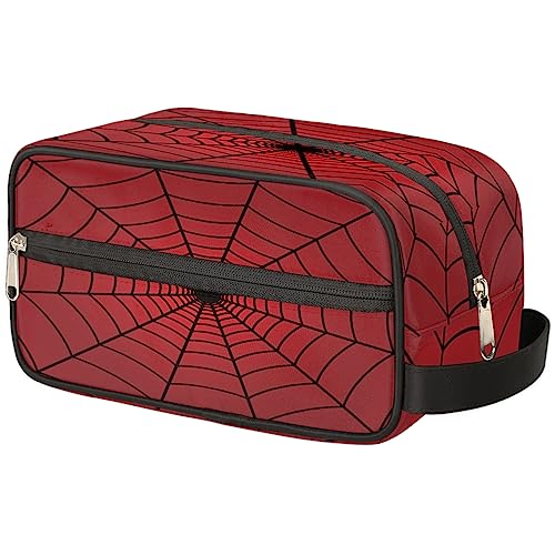 Travel Toiletry Bag for Men Women, Water-resistant Shaving Bag, Foldable Storage Bags with Handle for Toiletries Accessories Cosmetics Brushes Tools (Red Spider Web)