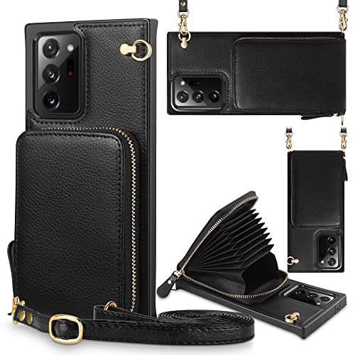 JAKPDE for Samsung Galaxy Note 20 Ultra Case Wallet Zipper Leather Case with Card Holder Slots Protective Cover with Lanyard Case Compatible with Samsung Galaxy Note 20 Ultra 5G 6.9 inch Black