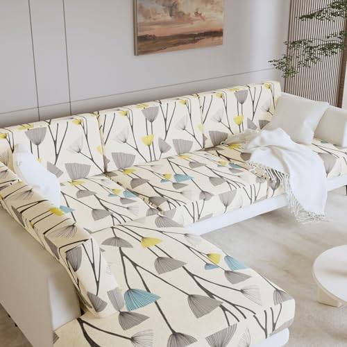 hyha Printing Sofa Couch Cushion Covers, Replacement Individual Seat Cushion Covers, Magic Sofa Covers Washable for Sectional Pets, Pattern Sofa Slipcovers (Small, Dandelion Flower)