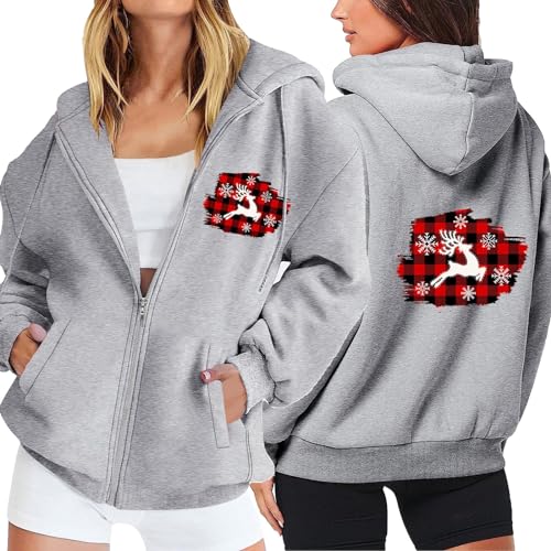 KIDD+ Invite Only Deals Sweatshirt For Women Trendy Women'S 2203 Christmas Letter Printed Hoodie Zippered Fine Short Plush Cardigan Long Sleeved Jacket Sweatershirt