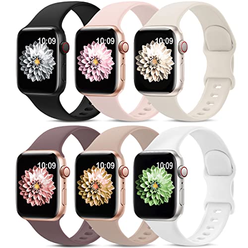 6 Pack Sport Bands Compatible with Apple Watch Band 38mm 40mm 41mm 42mm 44mm 45mm 49mm,Soft Silicone Waterproof Strap Compatible with iWatch Apple Watch Series 9 Ultra 8 7 6 5 4 3 2 1 SE Women Men