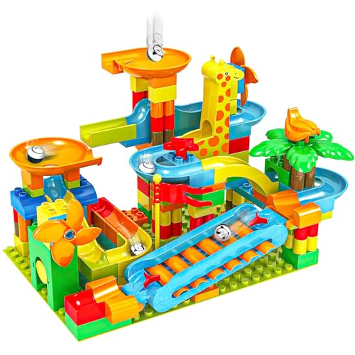 BATTOP Marble Run for Kids Ages 4-8, 167 PCS Classic Big Size Blocks Set, Crazy Marble Run Building Blocks with 4 Balls Race Track, STEM Toys Bricks Set Christmas Toys for Boys & Girls