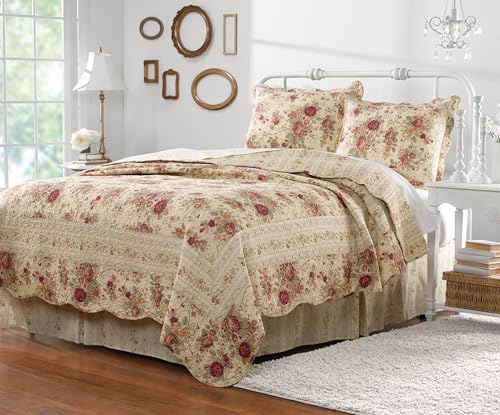 Greenland Home Antique Rose Full/Queen Quilt Set, Ecru