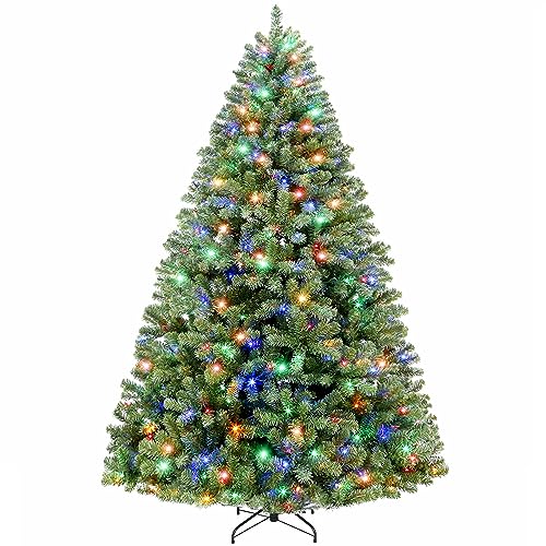 Hykolity 7.5 ft Prelit Artificial Christmas Tree with 450 Color Changing LED Lights, 1450 Tips, Metal Stand and Hinged Branches, 10 Color Modes