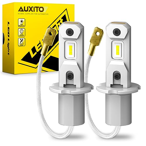 AUXITO H3 LED Fog Light Bulbs 6500K White, 300% Brighter CSP Chips, 1:1 Mini Size, Plug n Play, H3ll LED Bulb Light for Fog Lamp, DRL, High/Low Beam, Pack of 2