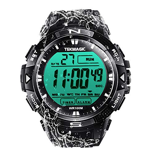 TEKMAGIC 10 ATM Digital Submersible Diving Watch 100m Water Resistant Swimming Sport Wristwatch Luminous LCD Screen with Stopwatch Alarm Function