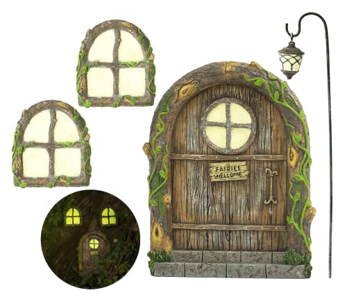Fairy Garden Kit, Fairy Door, Fairy Door and Windows for Trees, Tree Stump Decor, Fairy House Kit, Fairy Garden Decor