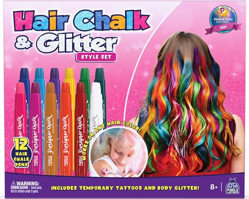PURPLE LADYBUG 12 Colors Washable Hair Chalk for Girls, Temporary Hair Color for Kids - Gift for Tweens & Teens, 8 9 10 11 12 Year Old Girl Gift Ideas, Birthday Teen Girl Gifts
