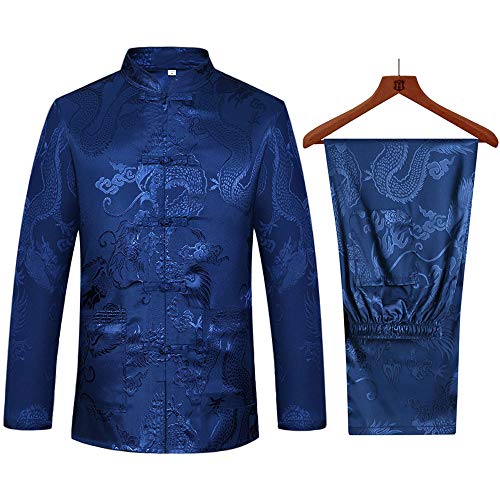 Tang Suit Men Hanfu Chinese Traditional Clothes Kung Fu Shirt Uniform Long Sleeved Coat Tops and Pants
