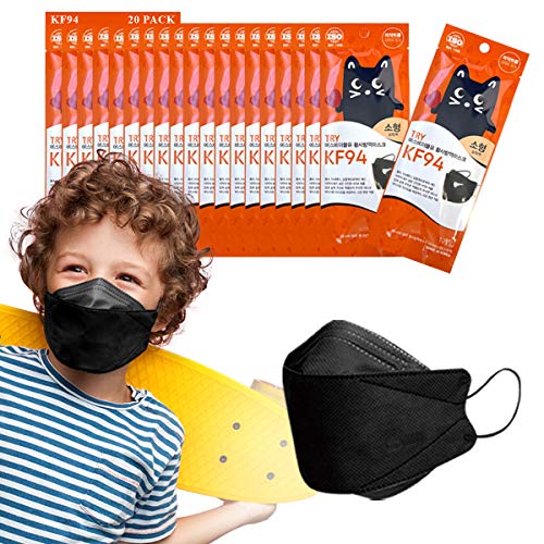 INSTALASHES Kf94 kids comfortable mask made korea 4-Layer Filters mask. Individual Pack (Black_20set)