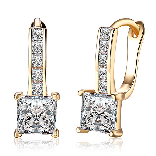 Elegant 18K Gold Plated Cubic Zirconia Hoop Earrings Earring For Girls Womens Dainty Princess Cut Daimond Crystal Huggie Hoops Hypoallergenic Fashion Jewelry Nice Gift (Zircon)