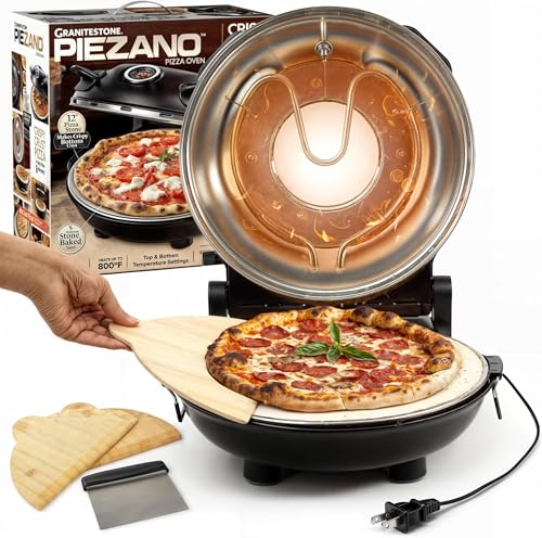 PIEZANO Crispy Crust Pizza Oven by Granitestone – Electric Pizza Oven Indoor Portable, 12 Inch Indoor Pizza Oven Countertop, Pizza Maker Heats up to 800˚F for Stone Baked Pizza at Home As Seen on TV