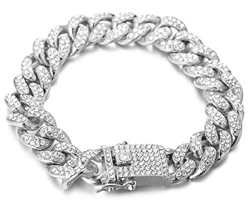 Halukakah Men's Gold Cuban Link Chain, 13MM Iced Out Miami Style, Platinum White Gold Finish Bracelet 7', Full CZ Diamond Cut Prong Set, Comes with Gift Box