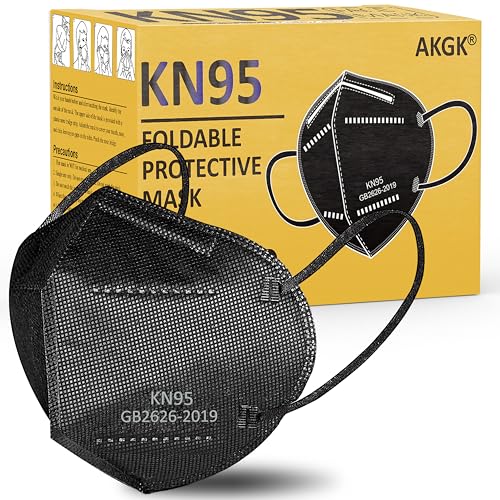 akgk KN95 Face Mask 50 PCS, Breathable Protection Masks, Individually Wrapped, 5-Ply KN95 Black Masks, Cup Dust Safety Masks