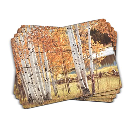 Pimpernel Birch Beauty Collection Placemats | Set of 4 | Heat Resistant Mats | Cork-Backed Board | Hard Placemat Set for Dining Table | Measures 15.7” x 11.7” Multicolor