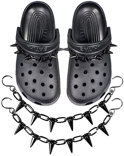 GIDDITZ 2PCS Shoe Chains Punk Rivet Cone Spike Charms Chain for Shoes Decoration Clog Sandals for Women Girls Man Party Favors Birthday Gifts Black