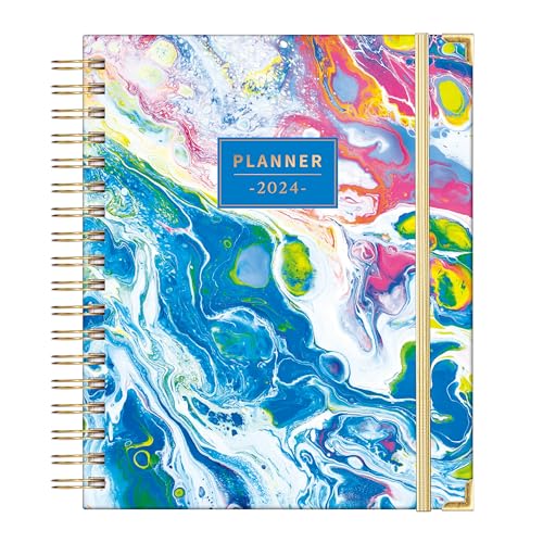 2024 Planner - Weekly & Monthly Planner 2024 with Hardcover, Jan. 2024 - Dec. 2024, 8' x 10' 2024 Planner Spiral Bound with 12 Monthly Tabs, Back Pocket, Ruler, Thick Paper, 15 Note Pages