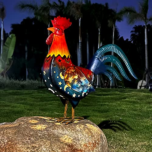 LIFFY Outdoor Rooster Decor, Solar Lights Rooster Metal Garden Yard Art, Chicken Decoration for Home Patio Lawn Backyard Farmhouse Kitchen, 18 inch