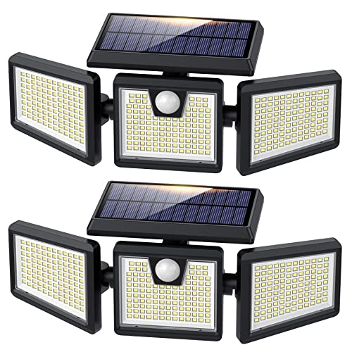 [2-Pack] Solar Outdoor Lights,Super Brightness 341 LED 3500LM Solar Motion Sensor Lights,270° Wide Angle,3 Head Security Lights with PIR,IP65 Waterproof Solar Flood Wall Lights for Garden Patio Yard