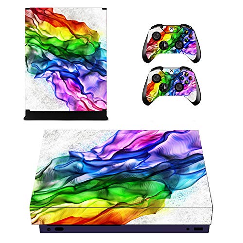 FOTTCZ Xbox One X Skin Whole Body Vinyl Sticker Decal Cover for Microsoft Xbox One X Console and 2PCS Controllers - Rainbow Band