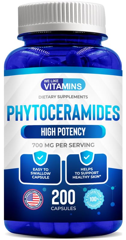 We Like Vitamins Phytoceramides 700mg - 200 Capsules All Natural Wheat Free and Plant Based - Phytoceramide Supplement - 700 mg per Serving - Skin Hydration, Repair, Rejuvination