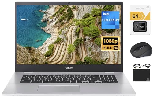 ASUS 2023 Flagship 17.3' FHD Chromebook Laptop, Intel Celeron N4500 (Upto 2.8GHz), 4GB RAM, 128GB (64GB eMMC+64GB SD), Webcam, WiFi 6,UHD Graphic, WiFi 6,10+ Hours Battery,Chrome OS +HubxcelAccessory