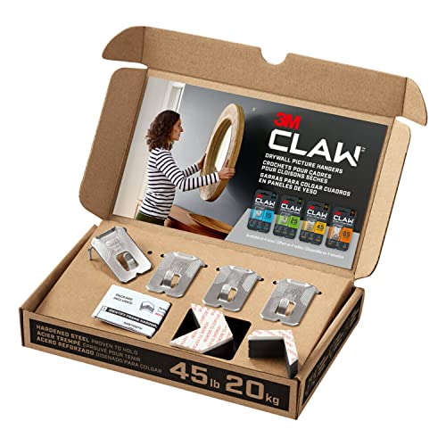 3M CLAW(TM) 45 lb. Drywall Picture Hanger With Spot Markers, Heavyweight Hanging Solution for Room Decor and Office Decor, Including Mirrors or Large Art – 4 Count (Pack of 1)