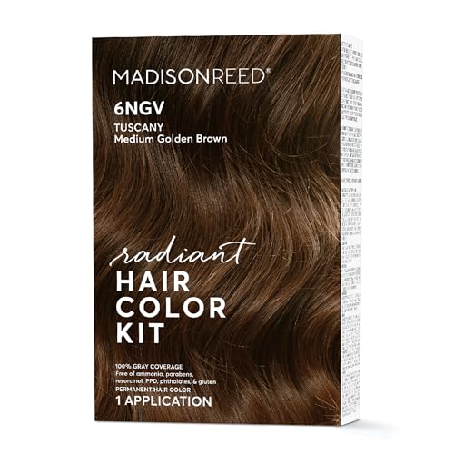 Madison Reed Radiant Hair Color Kit, Medium Golden Brown for 100% Gray Coverage, Ammonia-Free, 6NGV Tuscany Brown, Permanent Hair Dye, Pack of 1