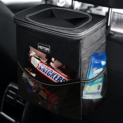HOTOR 3 Gallons Car Trash Can, Ultra Large Capacity Organizer and Storage with Adjustable Straps & Magnetic Snaps, Waterproof Car Accessory for Interior Car Stuff Storage, Black