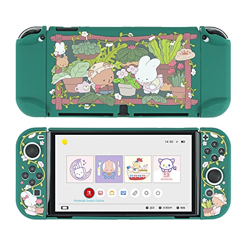 GeekShare Protective Case Slim Cover Case Compatible with Nintendo Switch OLED and Joy-Con - Shock-Absorption and Anti-Scratch Skin Case for OLED Switch - Bunny Garden