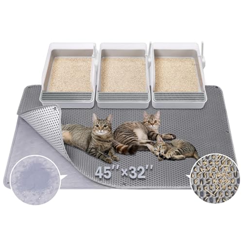 BurgeonNest 45'x32' Cat Litter Mat, Extra Large Litter Box Mat, Honeycomb Double Layer Kitty Litter Trapping Mat, Urine Proof & Waterproof, Easy Clean, Machine Washable, Non-Slip, Scatter Control
