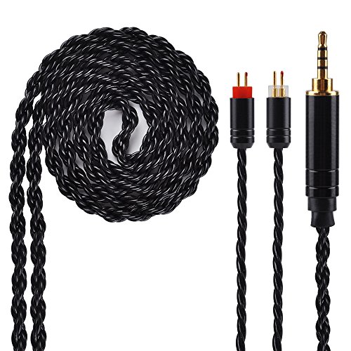 Kinboofi 6 Core Silver Plated Earphone Cable, Black Upgrade 2PIN Detachable Earphone Cable Replacement Earphone Wire for AS10 ZS10 ZS6 ZS7 ZSR ZST C10 TRN V80 V20 TFZ (2.5mm Audio Jack, 2 Pin)……
