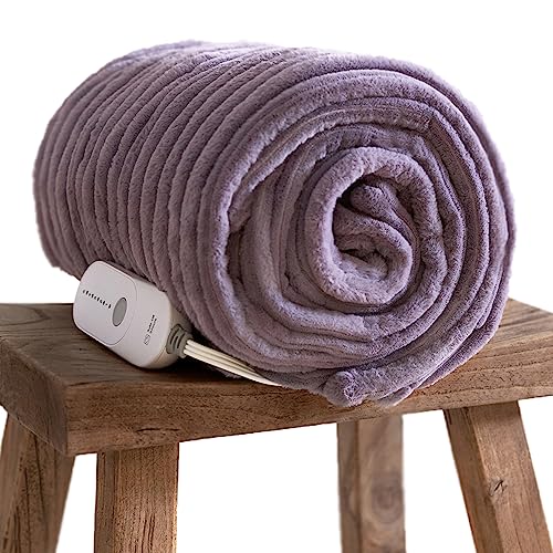 GOTCOZY Electric Blanket Heated Throw 50''X60''- Ribbed Faux Fur Heated Blanket with 5 Heating Level & 3 Hour Auto Off Heating Blanket, ETL&FCC Certified Machine Washable(Violet)