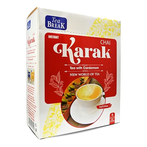 BonBalloon Instant Karak Chai Tea With Creamer Sweetened Skimmed Milk & Cardamom Vegan Cream Break ( 1 Pack = 8 Sachets x 25 gm ) Natural Coffee New World Of Non Gmo Kosher Halal ??? ??? ??????