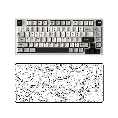 YUNZII YZ75 75% Hot Swappable Wireless Keyboard (Gateron G Pro Black, White), Gaming Mouse Pad(35.4'' x 15.7'', White Topographic)