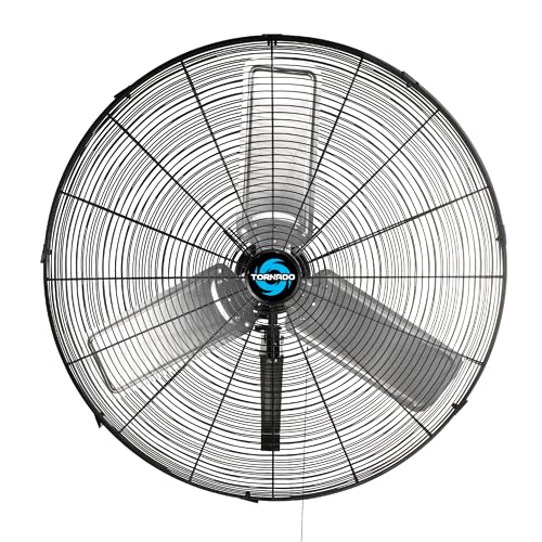 Tornado Pro Series High Velocity Wall Mount Fan 30 Inch, Oscillating Fan For Commercial, Industrial Use 3 Speed 8850 CFM 6.6 FT Cord UL Safety Listed, Black