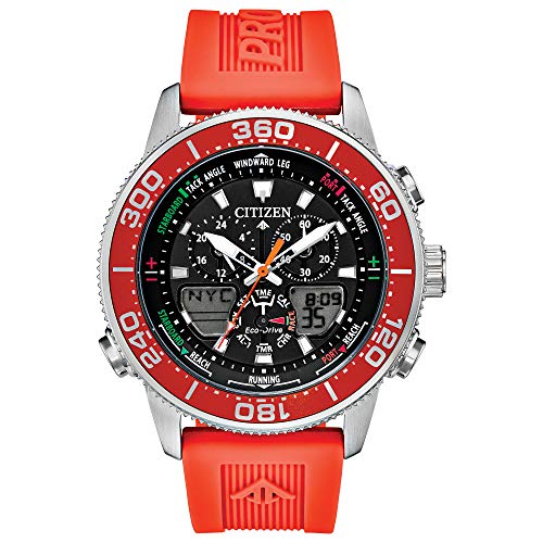 Citizen Men's Promaster Sailhawk Eco-Drive Watch, Yacht Racing Timer, Chronograph, Polyurethane Strap, Dual-Time, Analog/ Digital Times, Luminous Hands and Markers, Orange, 44mm (Model: JR4061-00F)