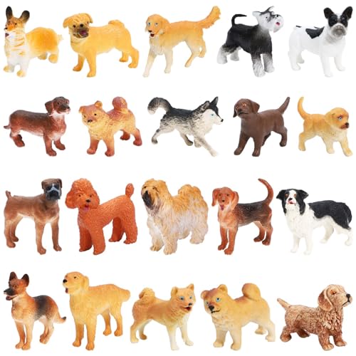 ONEST 20 Pieces Mini Dog Figurines Playset Hand Painted Tiny Dogs Realistic Detailed Plastic Puppy Figures Toys Small Dog Figurines for Kids Adults
