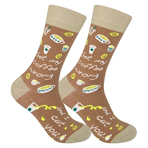 FUNATIC Get My Coffee Wrong And I Cut You Dress Socks for Women Men Adult Teen | Caffeine Lover Novelty Clothing Apparel | Cool Cafe Bean Drinker Related Gift Idea with Saying | Funny Stocking Stuffer