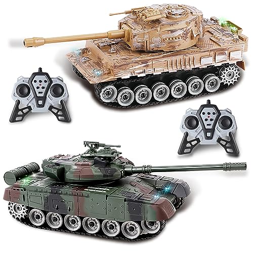 Glorryearst RC Tanks 2 Pack 1:28 Scale 9 Channel Remote Control Toy with Realistic Sounds and Lights,Radio Control Military Battle Tanks Gifts for Kids and Adults