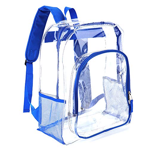 JOMPARO Heavy Duty Transparent Clear Backpack Plastic Bookbags See Through Backpacks for School Work (Blue)