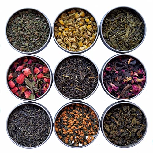 Heavenly Tea Leaves 9 Flavor Variety Pack, Premium Loose Leaf Tea Sampler - Great Hot or Iced, Assortment of Green Tea, Herbal Tea, Black Tea, & White Tea (Approx. 90 Cups of Tea)