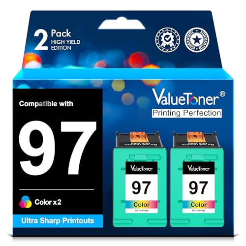 Valuetoner Remanufactured Ink Cartridge Replacement for HP 97 Ink Cartridge C9349FN C9363WN High Yield for HP Deskjet 5740 5940 6520 6540 Officejet 7210 7310 Photosmart 2605 2608 Printer, 2-Pack Color