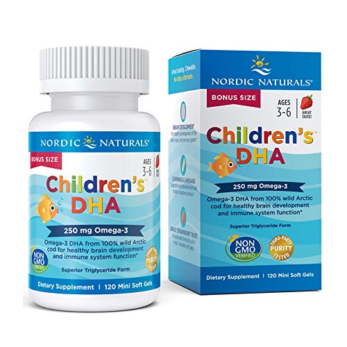 Nordic Naturals Children’s DHA, Strawberry - 120 Mini Chewable Soft Gels for Kids - 250 mg Omega-3 with EPA & DHA - Brain Development & Function - Non-GMO - 30 Servings
