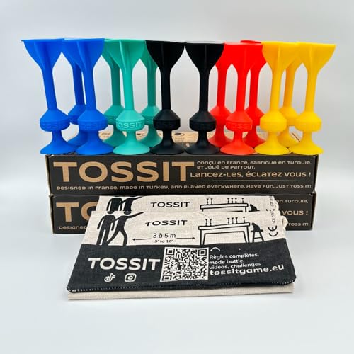 TOSSIT Game Set - Indoor, Outdoor Suction Cup Throwing Party Game - Family Friendly - 2X Set Red Cyan Blue Yellow - Portable Fun That Sucks!