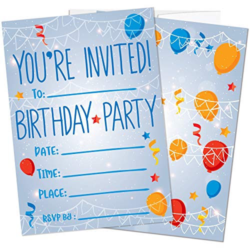 Party Invitations for Boys, Girls, Kids | 25 Invite Cards with Envelopes | Birthday Party Supplies