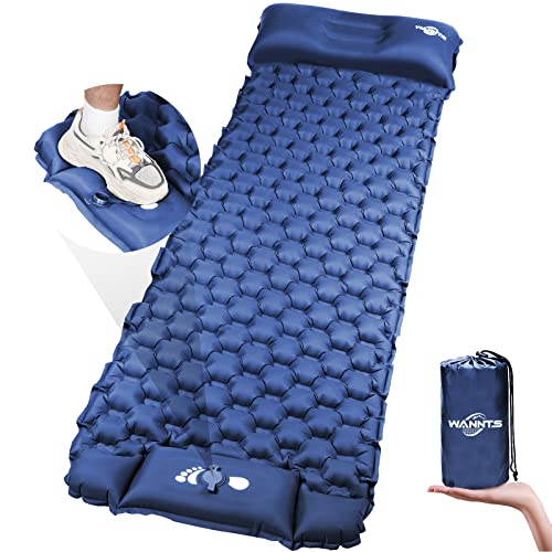 WANNTS Sleeping Pad Ultralight Inflatable Sleeping Pad for Camping，Built-in Pump, Ultimate for Camping, Hiking - Airpad, Carry Bag, Repair Kit - Compact & Lightweight Air Mattress(Blue)