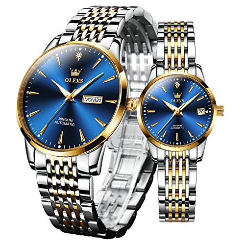 OLEVS Couple Watches Men and Women Automatic Mechanical Waterproof Casual His and Hers Watches Set Pair for Couples