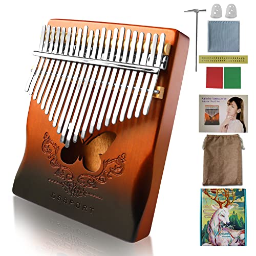 Kalimba 21 Keys, DSSPORT Portable Finger Piano with Tune Hammer and Music Books Set, Wood Thumb Piano Music Gifts for Kids Adults Beginners and Music Lovers (Brown-21 key)