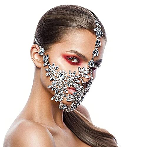 STONEFANS Crystal Party Face Mask Chain for Women, Rhinestone Mask Chain Sparkly Masquerade Party Jewelry Decorations
